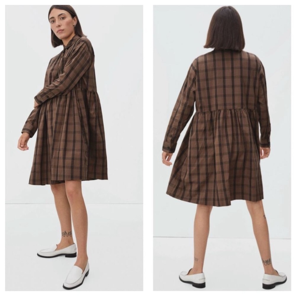 NWT Everlane The Field Dress In Mocha Plaid